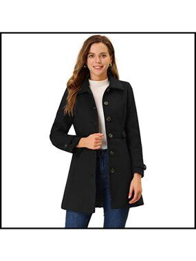 Women's Winter Single Breasted Pea Coat Hidden Pockets Belted Cuffs Lined